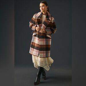 Anthropologie Bernie Bernardo Plaid Fuzzy Coat